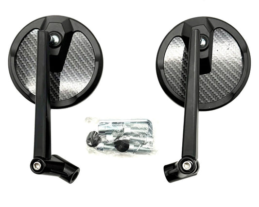 Burromax Mirror Set, Round Face, 100mm with Tinting, Carbon Fiber Back and Black Stem, Fully Adjustable (Part #16121) Fits All Models, Requires Handlebar Mounts