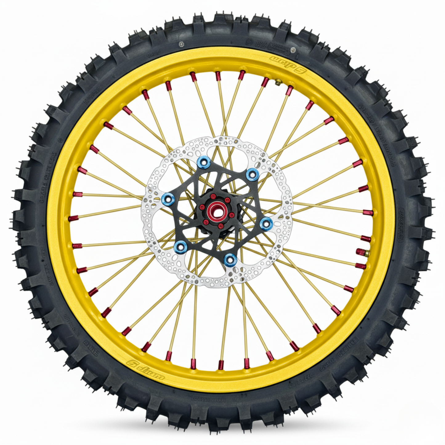 Warp 9 E Ride Pro Front & Rear Wheel 17 x 2.50 Red Hub and Nipples, Yellow Rim & Spokes Custom Complete w/ Tires and Titanium Bolts