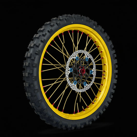 Warp 9 E Ride Pro Front & Rear Wheel 17 x 2.50 Red Hub and Nipples, Yellow Rim & Spokes Custom Complete w/ Tires and Titanium Bolts Warp 9 Racing