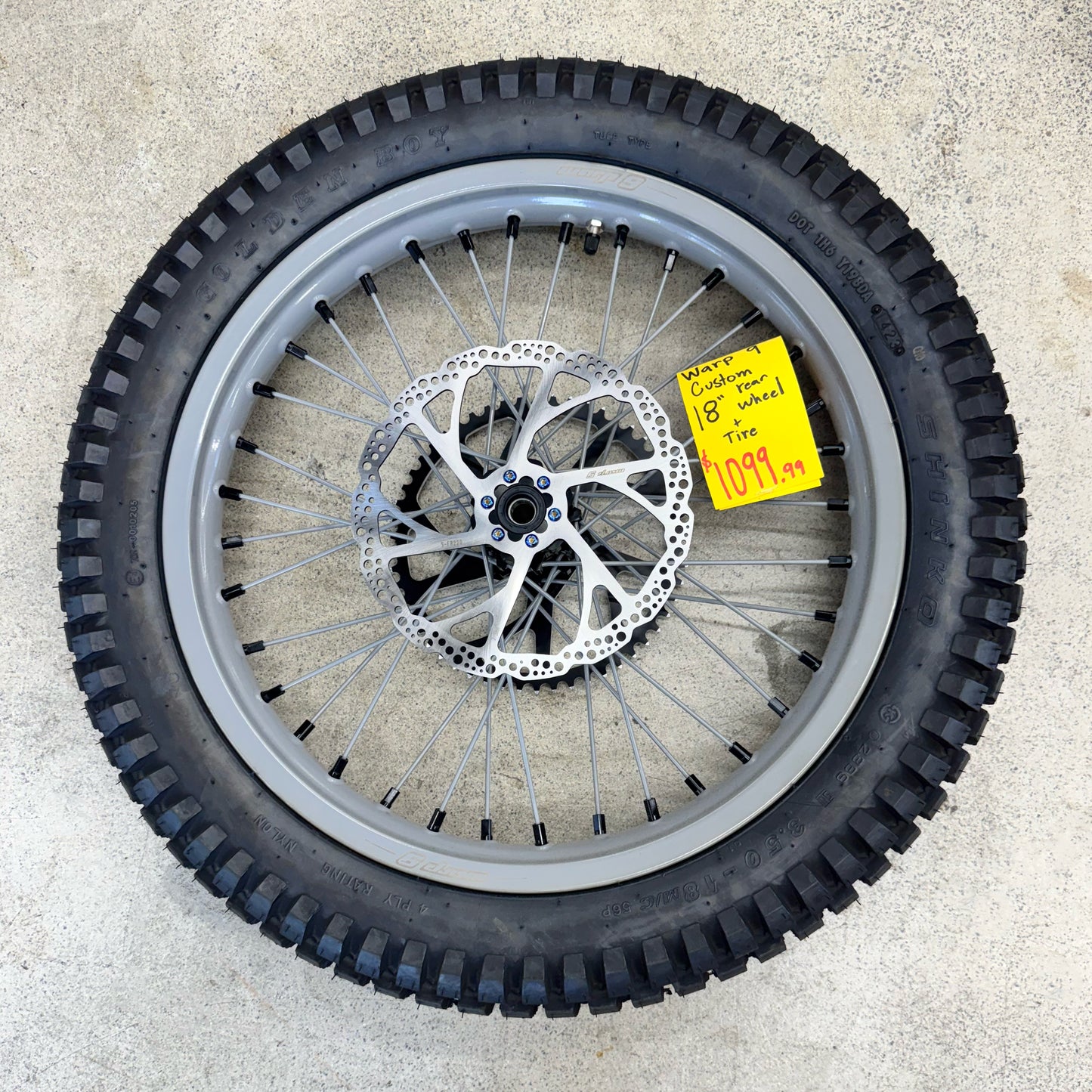 Warp 9 E Ride Pro Front & Rear Wheels Black Hub, Grey Rim and Spokes, Black Nipples W/ Titanium and Tire Complete