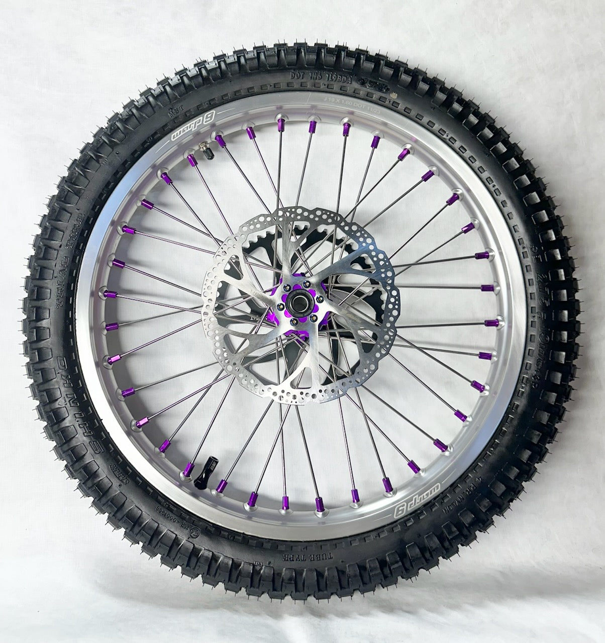 Warp 9 E Ride Pro Front & Rear 21" / 18" Wheel Set Silver Rim & Spokes, Purple Hub & Nipples W/ Titanium and Tire Complete
