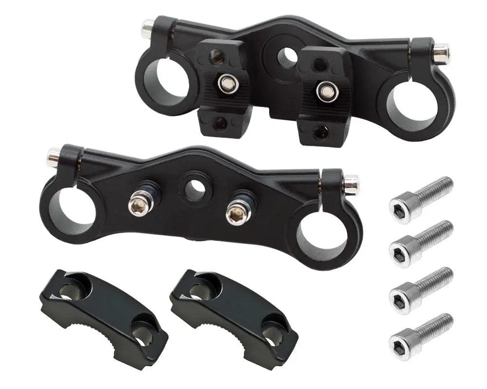 Burromax Fork Clamp Assembly, Complete Set, Includes Upper, Lower, Handlebar Clamps and Hardware, Black (Part #10038) Fits TT350, TT750R Burromax