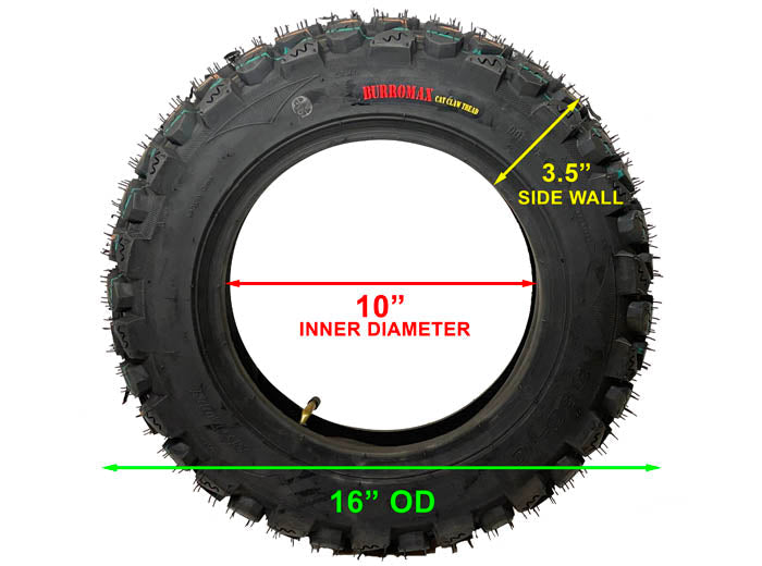 Burromax Performance Off Road Tire with Inner Tube, 3.50-10, Cat Claw Tire (Part #10179) Fits TT1600R, HRH Burromax