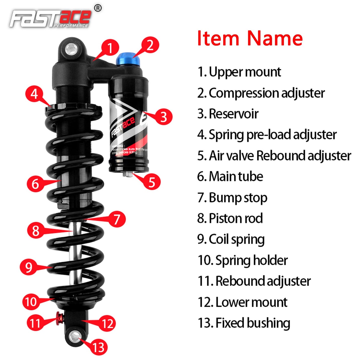 Fastace Rear Shock (BDA53RC) 265mm & 85mm 450lb Spring for Surron/Talaria