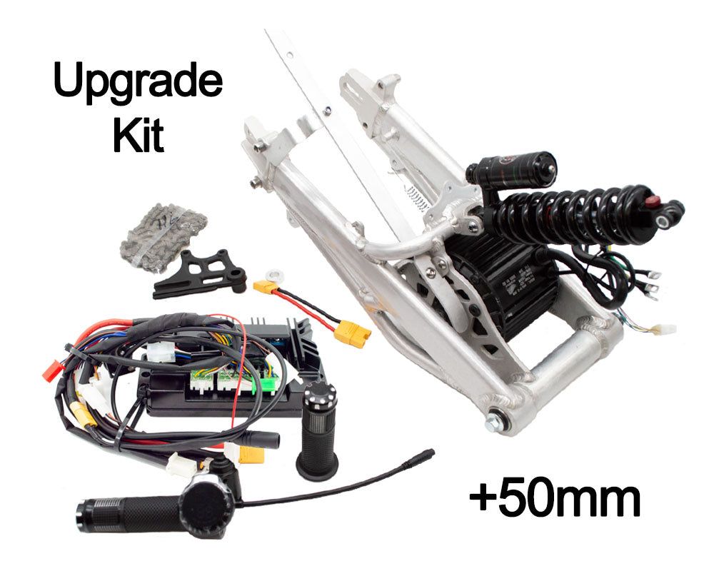 Burromax Extended SHORT Swingarm  TT1600R Performance Upgrade, 2.5Kw Motor, 50mm Over Stock Extended Swing Arm, 230mm Shock and 60A Controller (#16056)
