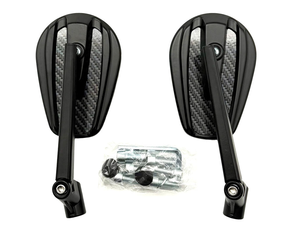 Burromax Mirror Set, Oval Face, 80x120mm with Tinting, Carbon Fiber Back and Black Stem, Fully Adjustable (Part #16122) Fits All Models, Requires Handlebar Mounts Burromax