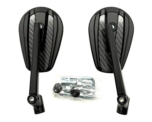 Burromax Mirror Set, Oval Face, 80x120mm with Tinting, Carbon Fiber Back and Black Stem, Fully Adjustable (Part #16122) Fits All Models, Requires Handlebar Mounts