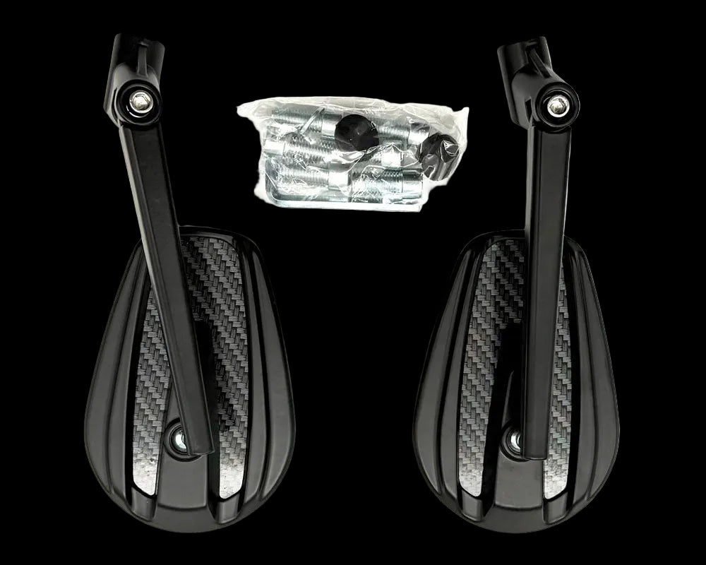 Burromax Mirror Set, Oval Face, 80x120mm with Tinting, Carbon Fiber Back and Black Stem, Fully Adjustable (Part #16122) Fits All Models, Requires Handlebar Mounts