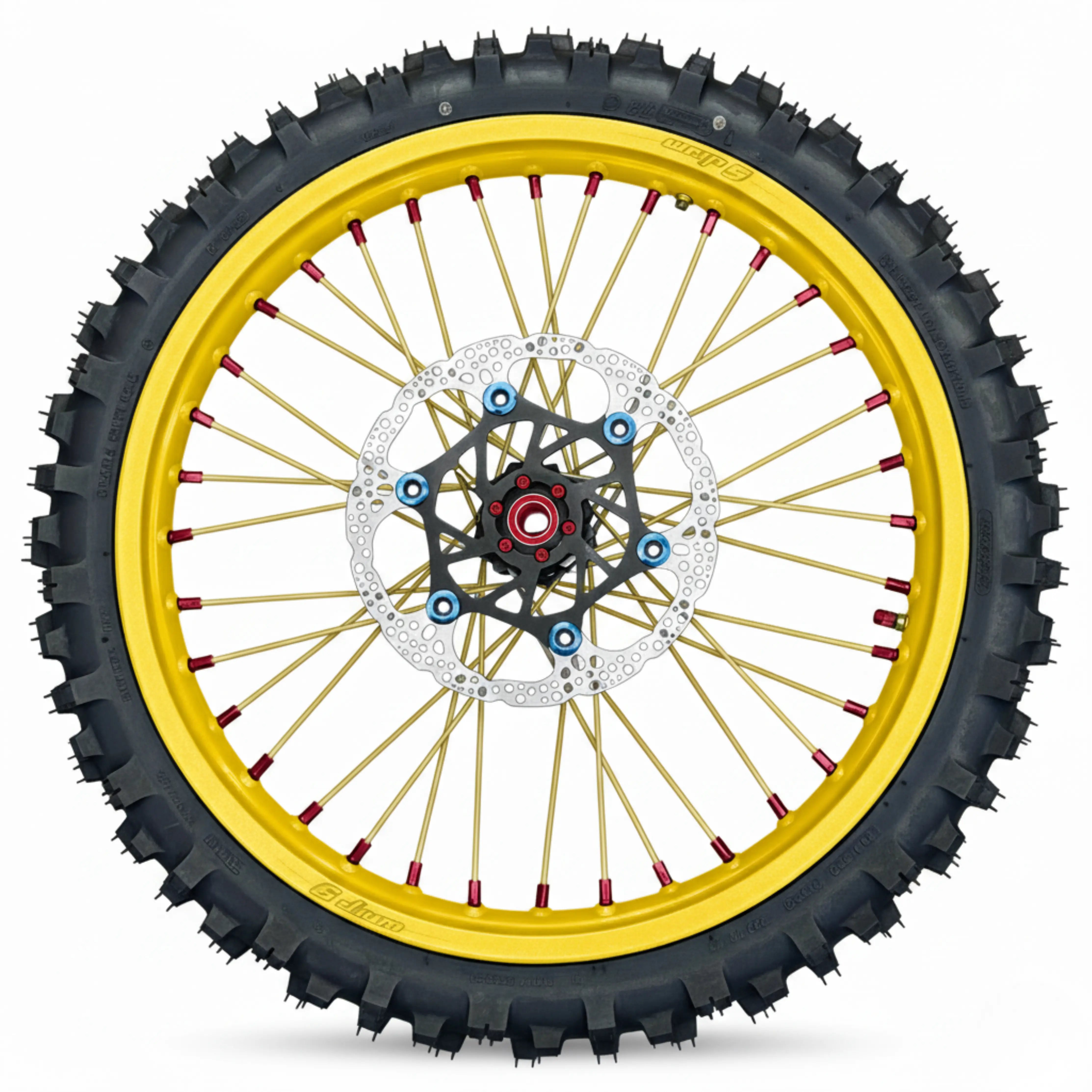 Warp 9 E Ride Pro Front & Rear Wheel 17 x 2.50 Red Hub and Nipples, Yellow Rim & Spokes Custom Complete w/ Tires and Titanium Bolts Warp 9 Racing