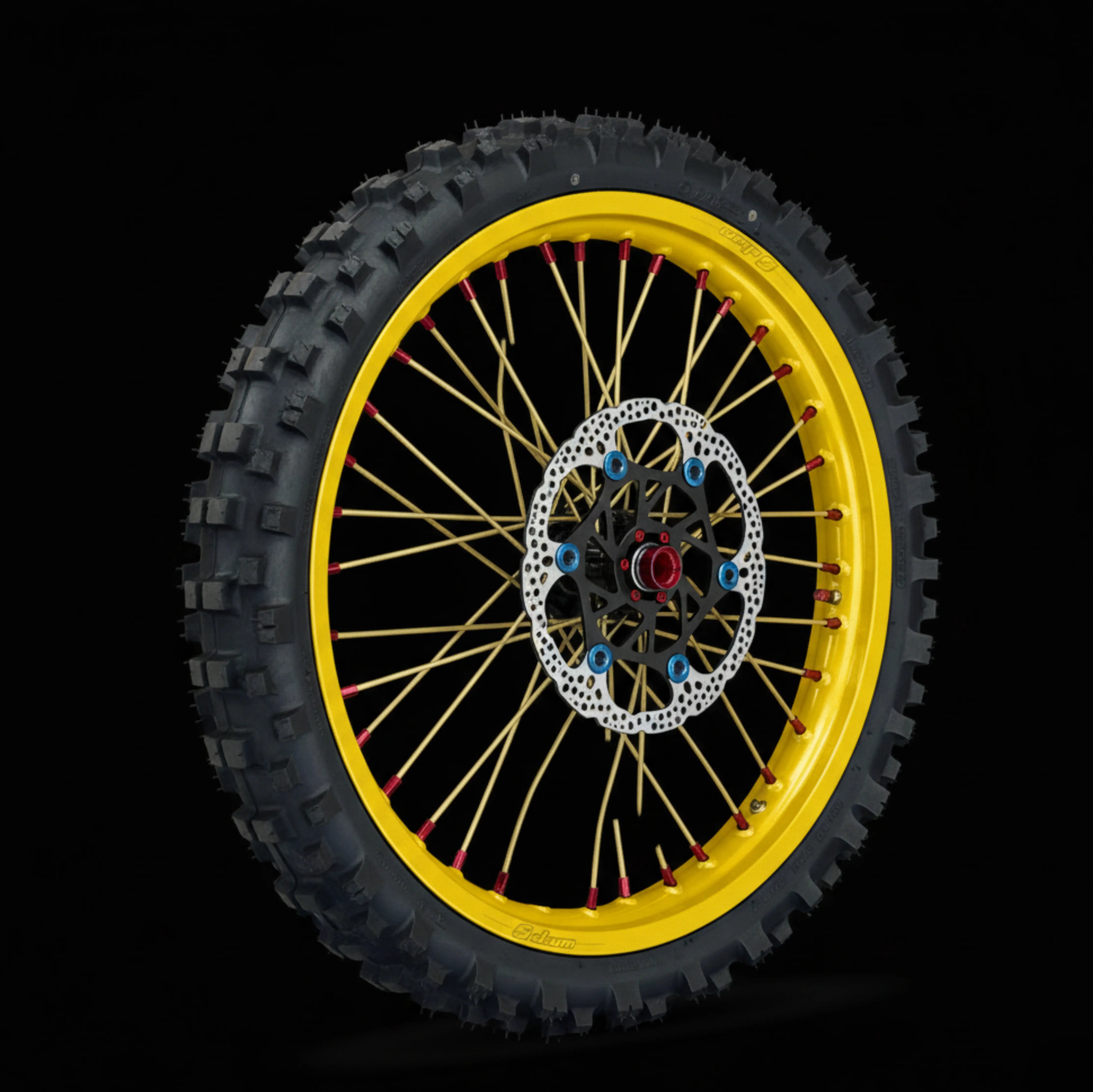 Warp 9 E Ride Pro Front & Rear Wheel 17 x 2.50 Red Hub and Nipples, Yellow Rim & Spokes Custom Complete w/ Tires and Titanium Bolts Warp 9 Racing