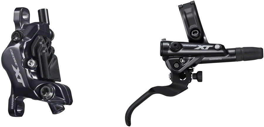 Shimano Deore XT BL-M8100/BR-M8120 Disc Brake & Lever - Rear, Hydraulic, Post Mount, 4-Piston, Finned Pads, I-SPEC EV Clamp Band, Black
