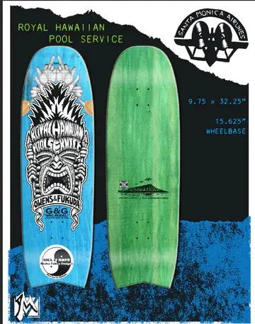Bromo Owens & Fukuda Green Stain Top & Blue Staine Bottom (32.25" x 9.75") WB 15.5" LOA With Top Graphic Santa Monica Airlines