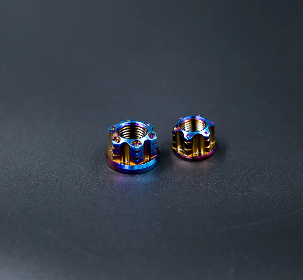 Flow Carbon Titanium Rear Axle Nuts R/RX,S2,ZX - Burnt Blue
