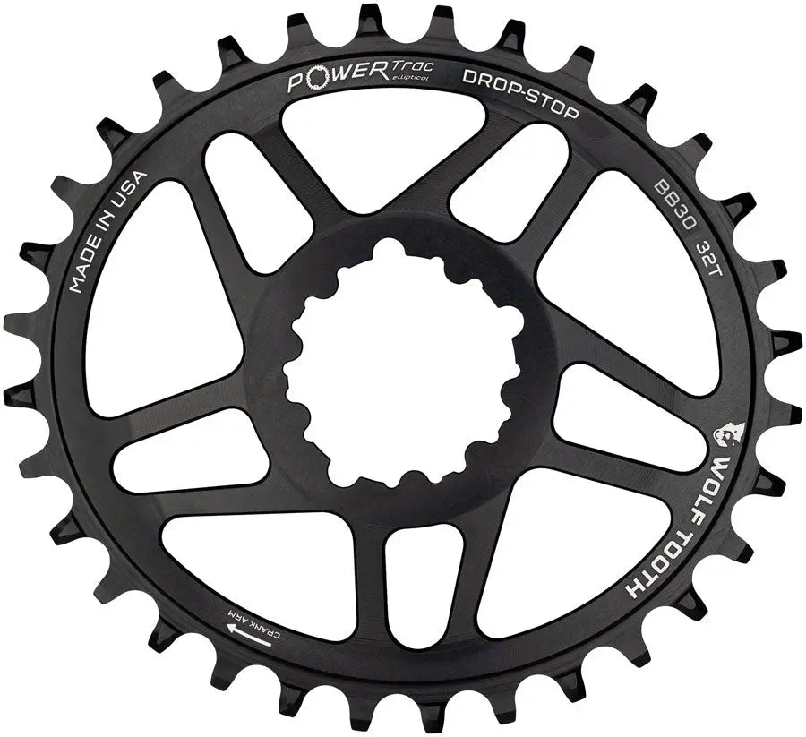 Wolf Tooth Elliptical Direct Mount Chainring - 32T Sram Direct Mount Drop-Stop For Sram BB30 Short Spindle Cranksets 0mm Offset Black BIKEFACTORY Hawaii
