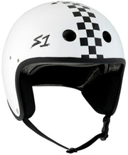 S1 Retro Lifer E-Helmet - White Gloss w/ Checkers