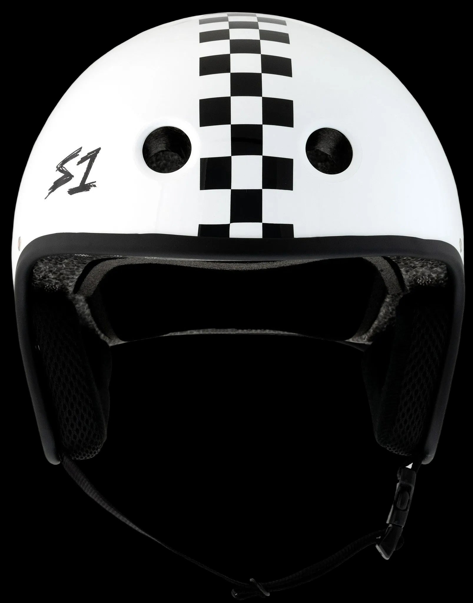 S1 Retro Lifer E-Helmet - White Gloss w/ Checkers