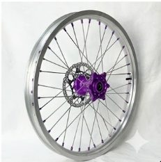 Warp 9 E Ride Pro Front & Rear 21" / 18" Wheel Set Silver Rim & Spokes, Purple Hub & Nipples W/ Titanium and Tire Complete Warp 9 Racing