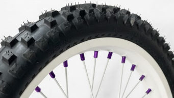 Warp 9 E Ride Pro Front 19 x 1.60 White Rim & Spokes, Purple Hub & Nipples W/ Titanium and Tire Complete Warp 9 Racing