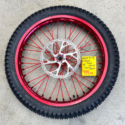 Warp 9 Front & Rear Wheel Red Hub, Red Rim, Red Spokes, Red Nipples w/ Titanium Rotor Bolts Complete