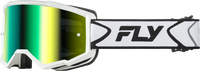 FLY RACING ZONE GOGGLE WHITE/BLACK W/ IRIDESCENT GRN MIRROR LENS